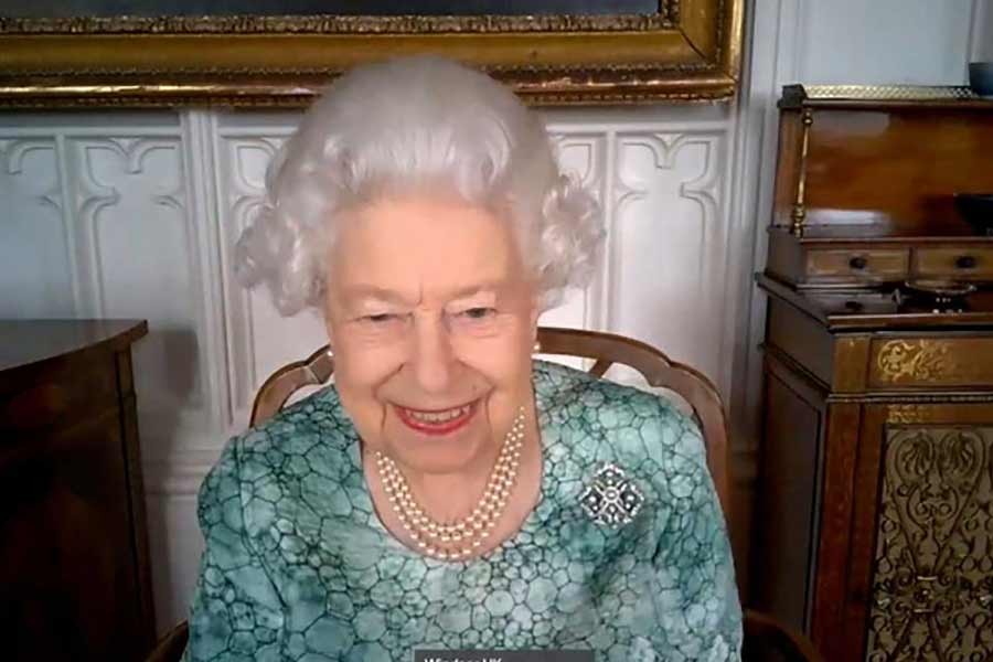 Britain's Queen Elizabeth II attends a virtual science showcase to mark British Science Week in this screenshot provided by the Royal Communications on Friday -Reuters Photo