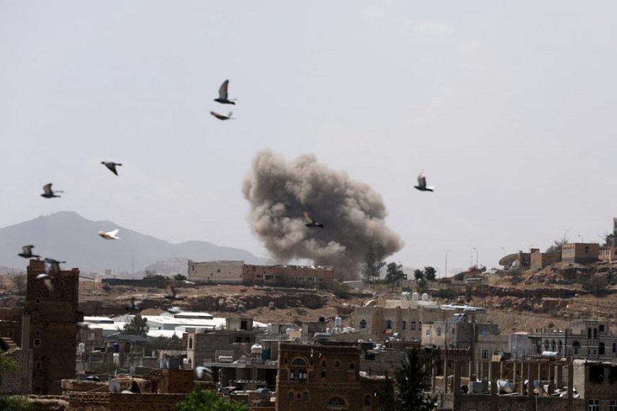 Representational image: Dust rises from the site of a Saudi-led air strike in Sanaa, Yemen, March 30, 2020 — Reuters