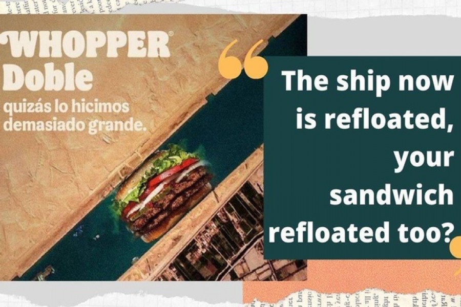 Burger King ad showing a sandwich blocking Suez canal triggers angry reactions online