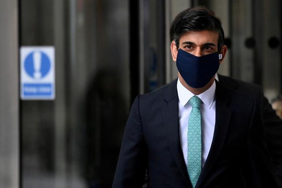 Britain's Chancellor of the Exchequer, Rishi Sunak leaves the New Broadcasting House following an interview on BBC TV's The Andrew Marr Show, amid the spread of the coronavirus disease (Covid-19), in London, Britain on February 28, 2021 — Reuters/Files