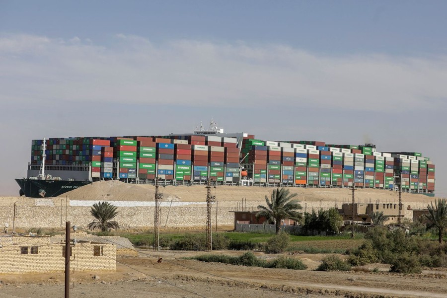 Ship Ever Given, one of the world's largest container ships, is seen after it was fully floated in Suez Canal, Egypt on March 29, 2021 — Reuters/Files