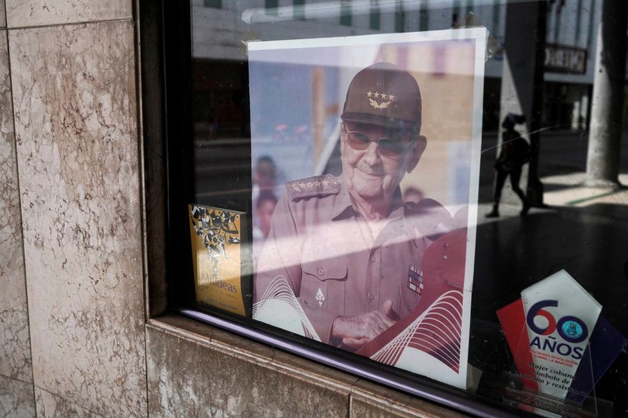 A picture of former Cuban President Raul Castro is displayed in the window of a state building in Havana, Cuba on April 11, 2021 — Reuters/Files