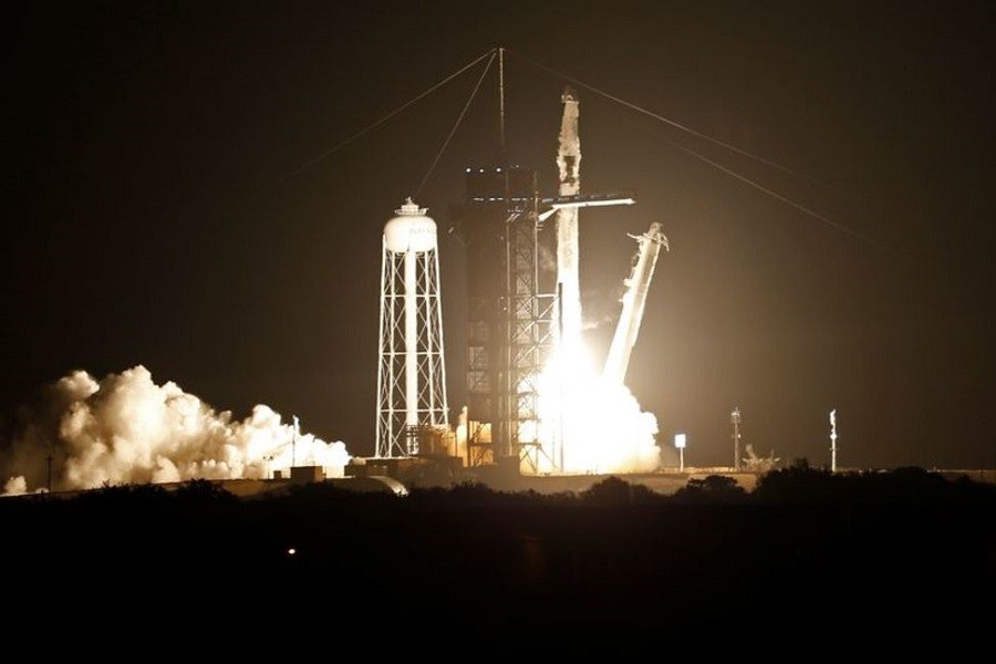 A SpaceX Falcon 9 rocket, with the Crew Dragon capsule, is launched carrying four astronauts on a NASA commercial crew mission to the International Space Station at Kennedy Space Center in Cape Canaveral, Florida, US, April 22, 2021 — Reuters