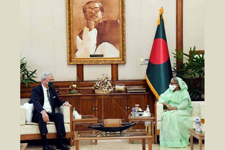 Visiting UNGA President Volkan Bozkir meeting Prime Minister Sheikh Hasina at Ganabhaban in Dhaka on Tuesday –PID Photo