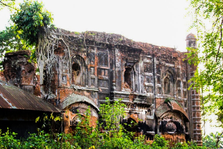 A partial view of the nine-dome mosque at Niamatpur upazila in Naogaon district — FE Photo