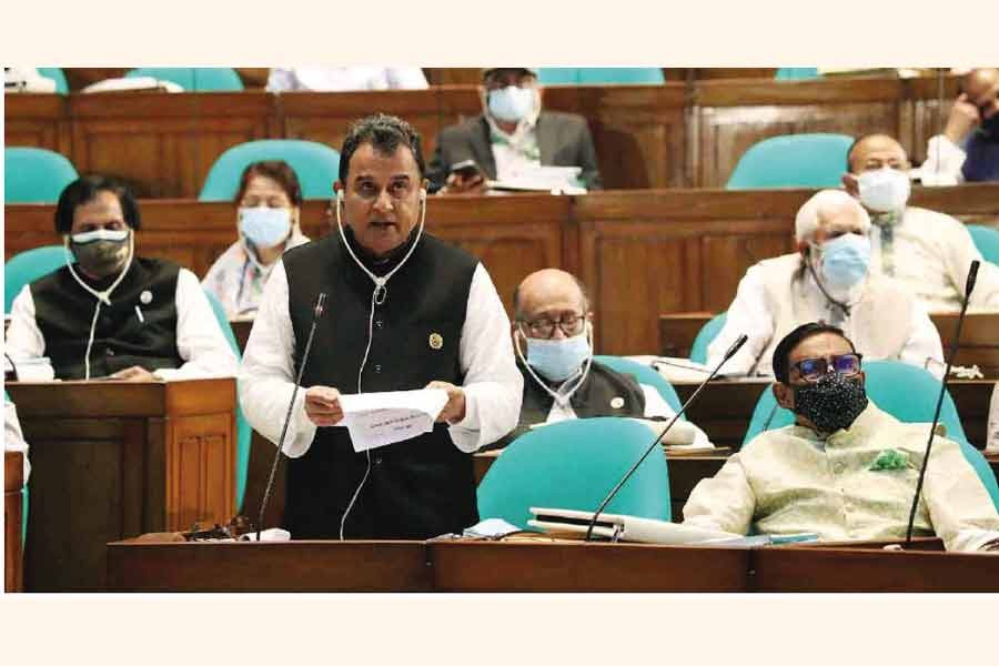 Finance minister AHM Mustafa Kamal during the budget speech at the national parliament on June 3.                  —PID Photo