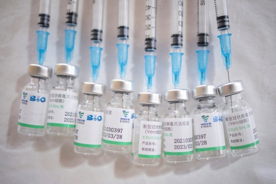 Doses of the Chinese Sinopharm vaccine against the coronavirus disease (COVID-19) are seen at the Biblioteka kod Milutina restaurant in Kragujevac, Serbia, May 4, 2021, in an offer to promote vaccination and contribute to the reopening of cafes, restaurants and bars. Reuters