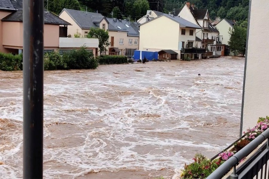 A view of a flooded area in Kyllburg, Germany July 15, 2021, in this picture obtained from social media. TWITTER/@ReneNijholt/via REUTERS