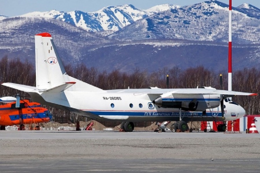 Russian An-26 plane with the tail number RA-26085 is seen in Petropavlovsk-Kamchatsky, Russia in this undated handout image released by Russia's Emergencies Ministry on Jul 6, 2021. REUTERS/FILE