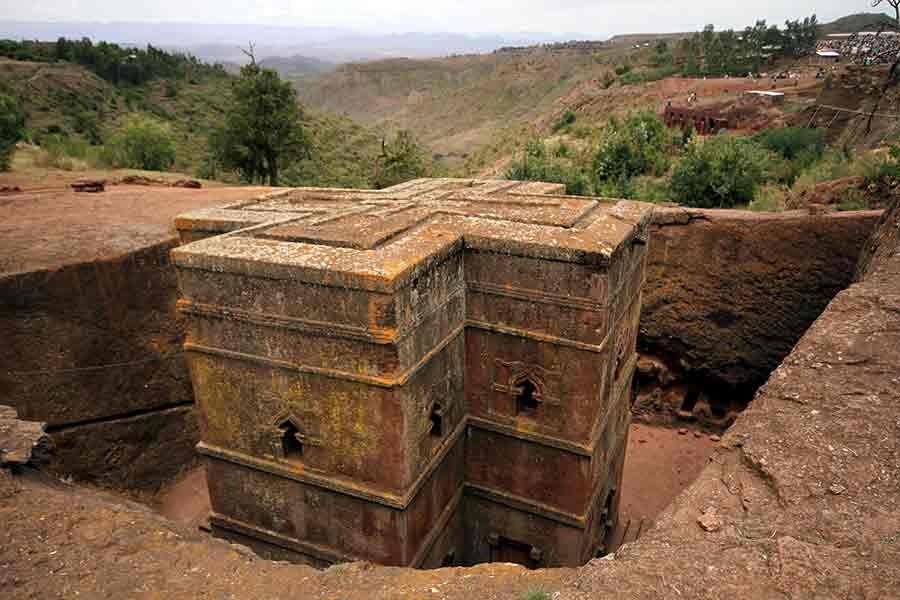 Bet Medhane Alem rock church is seen in Lalibela of Ethiopia