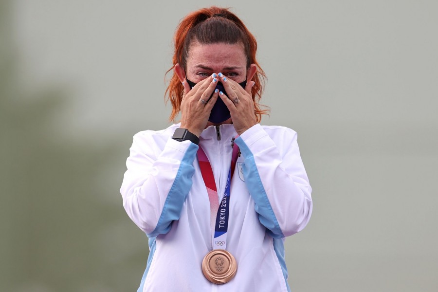 Alessandra Perilli clinched bronze in the women’s trap shooting, becoming the first person to win an Olympic medal for San Marino - Reuters photo