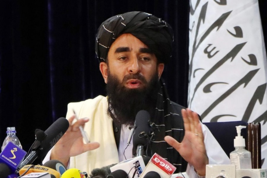 Taliban spokesman Zabihullah Mujahid speaks during a news conference in Kabul, Afghanistan August 17, 2021. REUTERS/Stringer