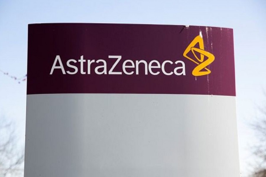 The logo for AstraZeneca is seen outside its North America headquarters in Wilmington, Delaware, US, March 22, 2021. REUTERS