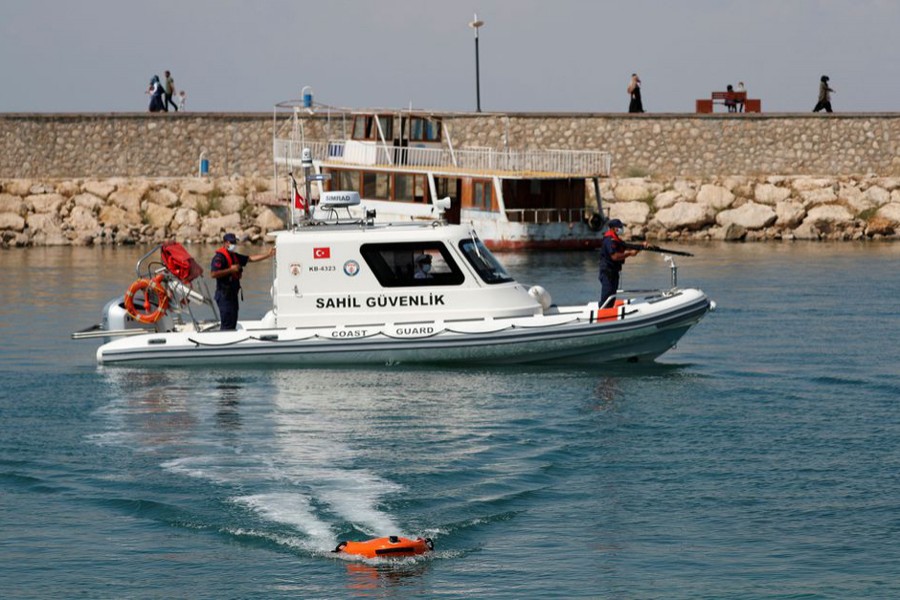 A Turkish Coast Guard boat gets ready for a patrol at Lake Van in the border city of Van, Turkey on August 22, 2021 — Reuters photo