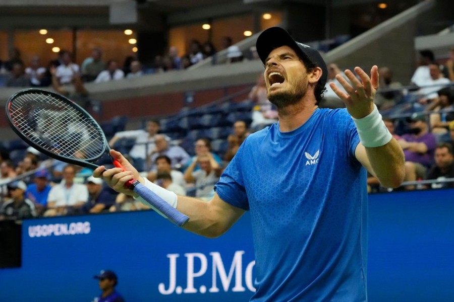 Aug 30, 2021; Flushing, NY, USA; Andy Murray of Great Britain after a 5th set miss to Stefanos Tsitsipas of Greece on day one of the 2021 US Open tennis tournament at USTA Billie King National Tennis Center. Mandatory Credit: Robert Deutsch-USA TODAY Sports