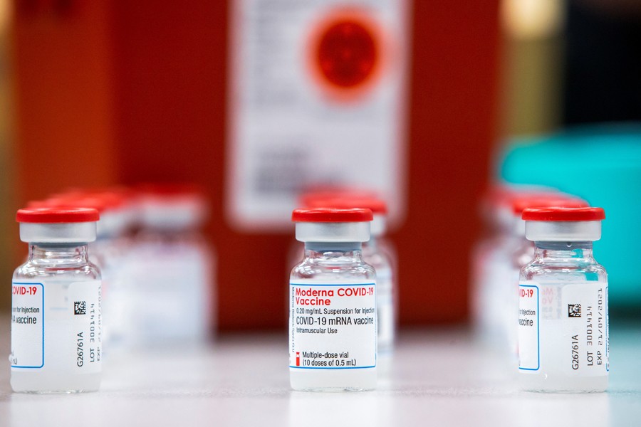 Vials of the Moderna Covid-19 vaccine are seen in this undated Reuters photo