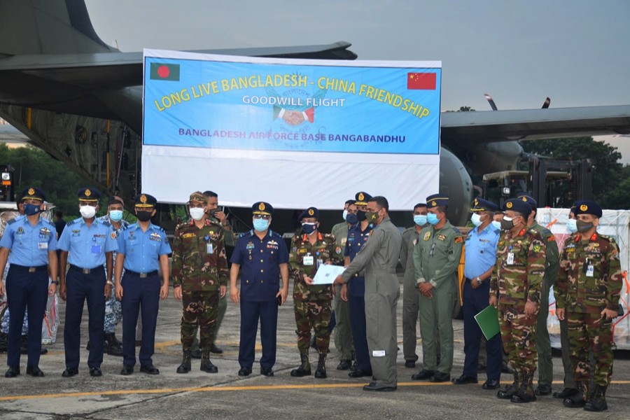 Bangladesh military receives Covid-19 vaccines at Dhaka on August 29, 2021.