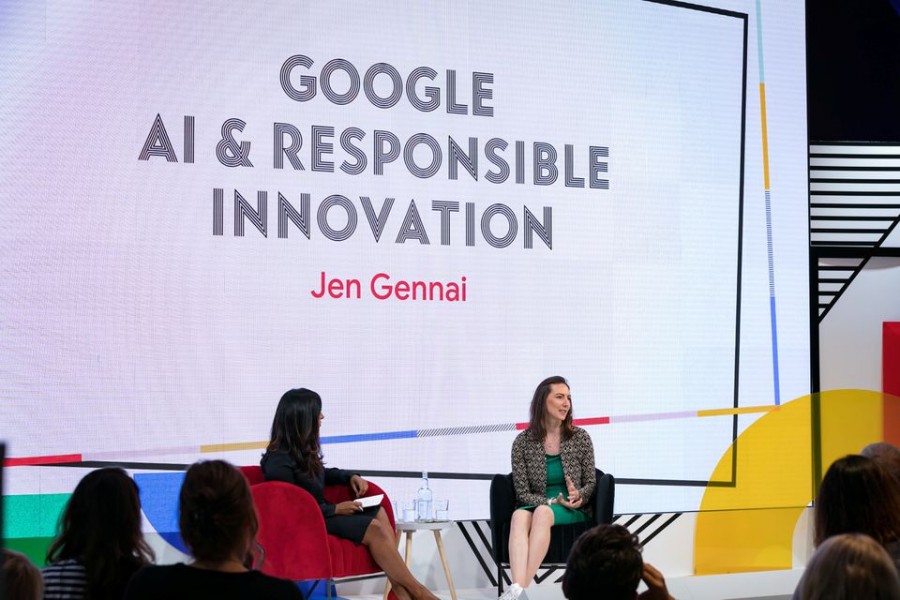 Google responsible innovation team lead and founder Jen Gennai speaks at the Google Executive Summit in London, Britain, in September 2019 — Google Handout via REUTERS