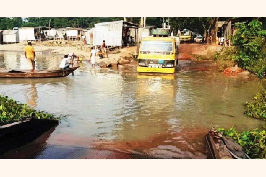 Photo shows Chandpur's Horina Ferry ghat under water — FE Photo