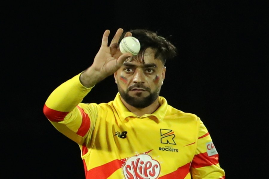 Cricket - The Hundred Eliminator - Men - Southern Brave v Trent Rockets - Kia Oval, London, Britain - August 20, 2021 Trent Rockets? Rashid Khan during the match Action Images/Peter Cziborra