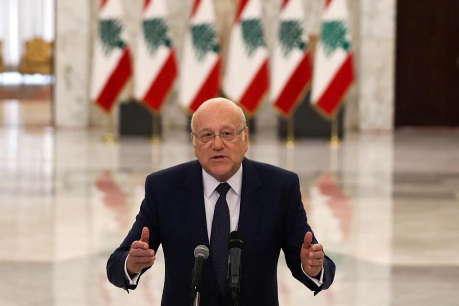 Lebanon's new Prime Minister-Designate Najib Mikati, gestures as he talks at the presidential palace in Baabda, Lebanon on July 26, 2021 — Reuters/Files