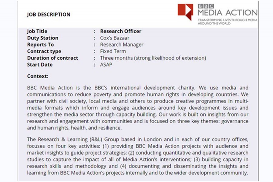 BBC Media Action is looking for Research Officer