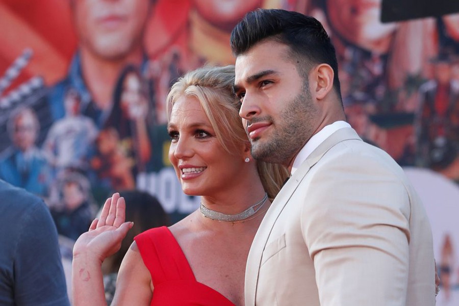 Britney Spears and Sam Asghari pose at the premiere of "Once Upon a Time In Hollywood" in Los Angeles, California, US on July 22, 2019 — Reuters/Files