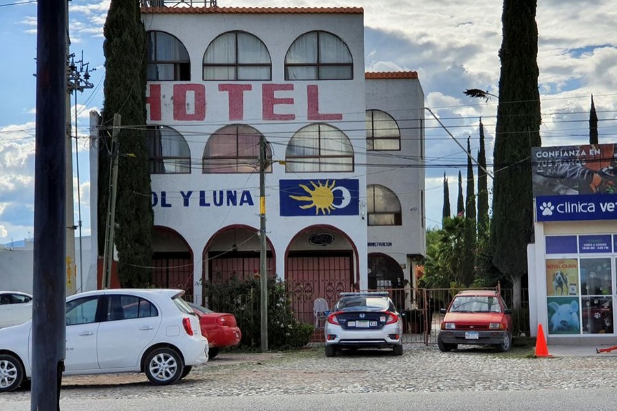 A police patrol car is parked outside the Sol y Luna hotel after gunmen stormed the hotel and kidnapped some 20 foreigners believed to be mostly from Haiti and Venezuela, according to state's attorney general office, in Matehuala, in San Luis Potosi state, Mexico on September 14, 2021 — Reuters photo