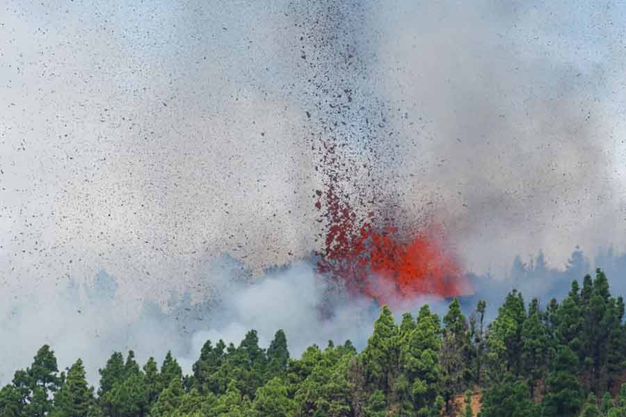 Lava and smoke are seen following the eruption of a volcano in the Cumbre Vieja national park at El Paso, on the Canary Island of La Palma on Sunday -Reuters photo