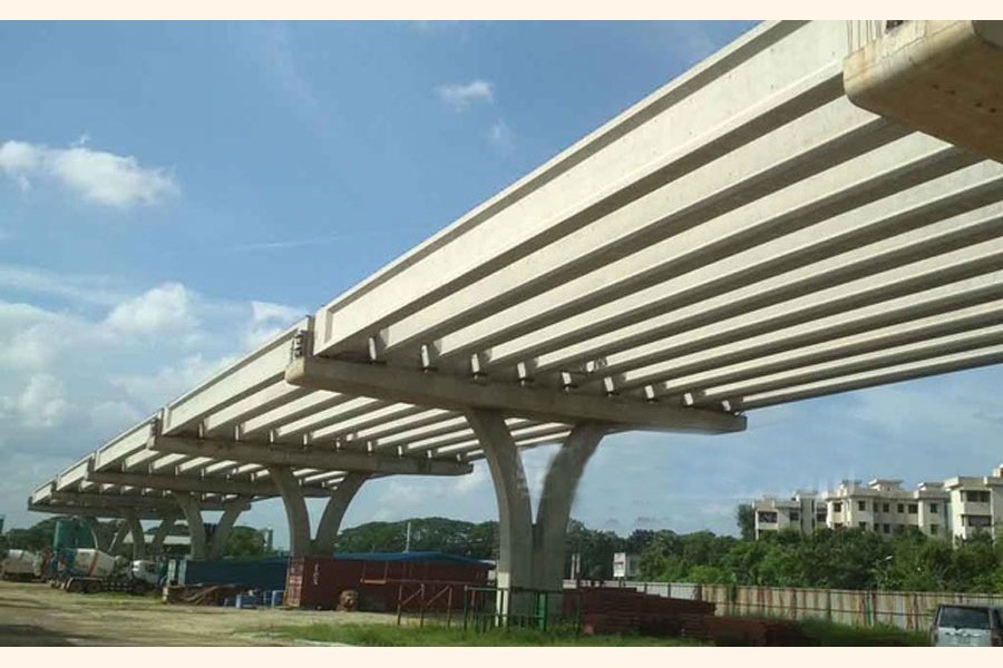 Under construction elevated expressway, one of the mega projects, in Dhaka. 	—Photo bdnews24.com