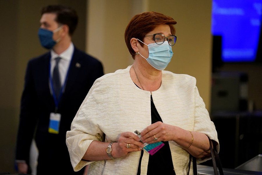 Australian Foreign Minister Marise Payne arrives at United Nations headquarters in New York on September 21, 2021 — Pool via REUTERS