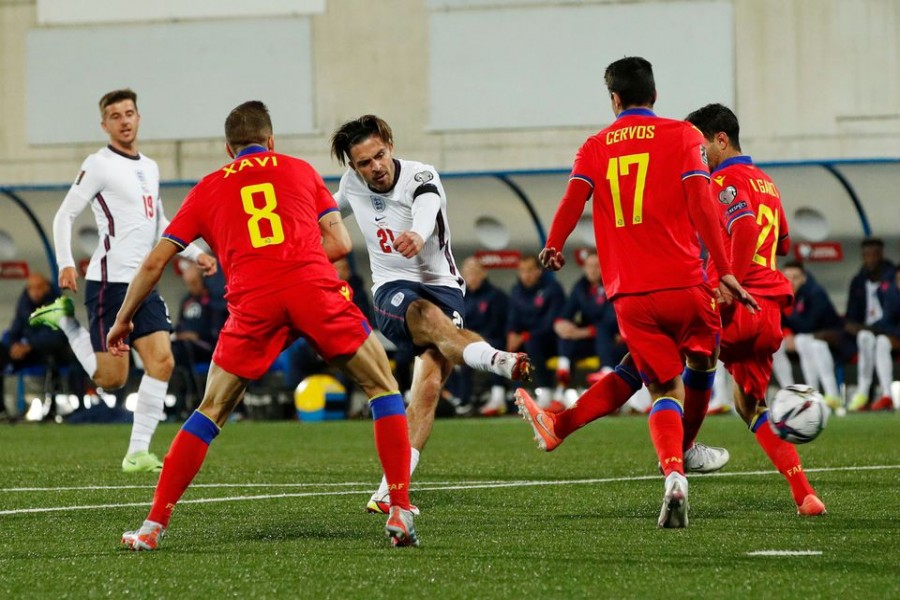 England's Jack Grealish scores their fifth goal in the match against Andorra — Reuters photo