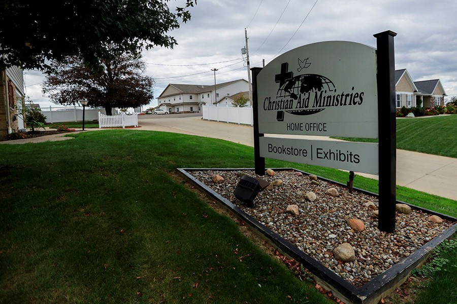 A sign marks the entrance of the home office of Christian Aid Ministries in Millersburg, Ohio, US on October 17, 2021 — Reuters/Files