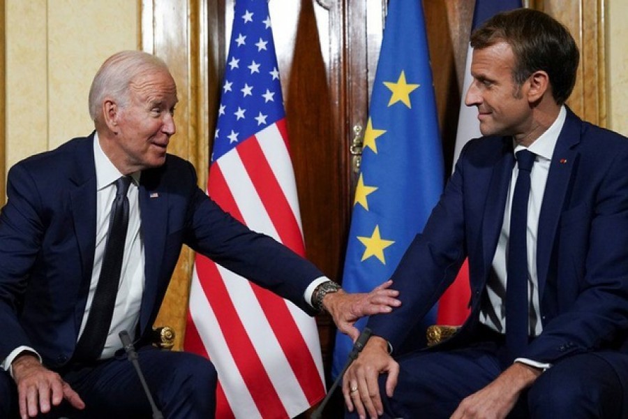 US President Joe Biden meets with French President Emmanuel Macron ahead of the G20 summit in Rome, Italy, Oct 29, 2021 – Reuters