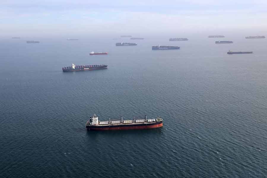 Container ships and oil tankers waiting in the ocean outside the Port of Long Beach-Port of Los Angeles complex, amid the coronavirus disease (COVID-19) pandemic, in Los Angeles of California in US, on April 7 this year.  –Reuters file photo