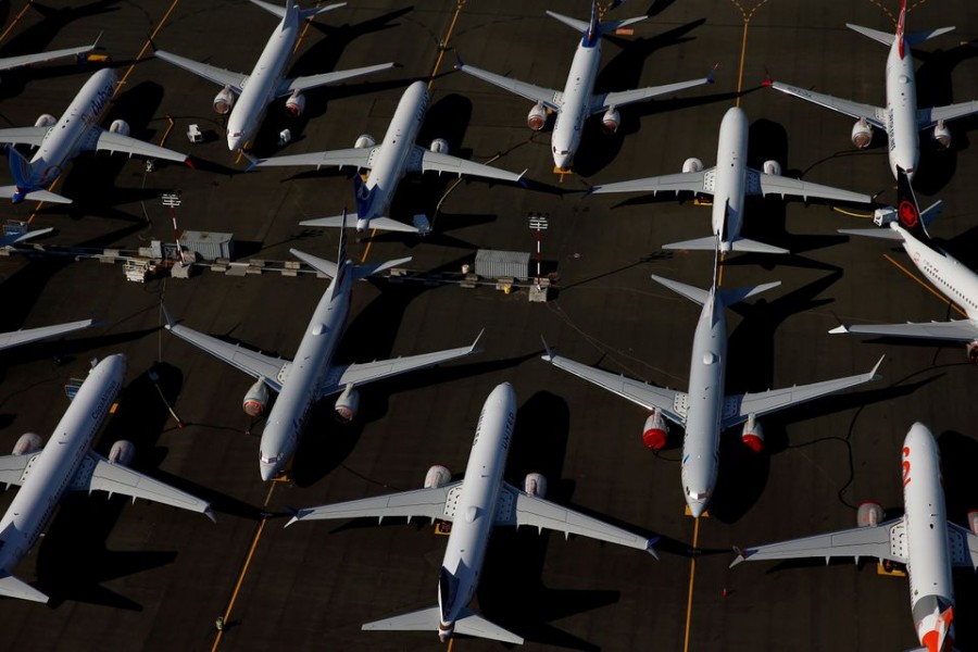 Grounded Boeing 737 MAX aircraft in an aerial photo at Boeing Field in Seattle, Washington, July 1, 2019. REUTERS/Lindsey Wasson/File Photo