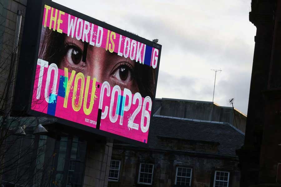 An advertising board is seen during the UN Climate Change Conference (COP26) in Glasgow on Sunday –Reuters file photo