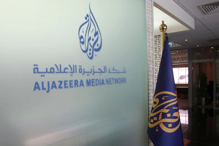 The Al Jazeera Media Network logo is seen inside its headquarters in Doha, Qatar on June 8, 2017 — Reuters/Files
