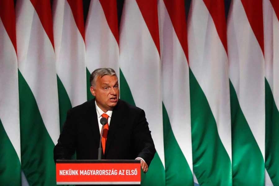 Hungarian Prime Minister Viktor Orban delivering a speech during the Fidesz party congress in Budapest on November 14 this year –Reuters file photo