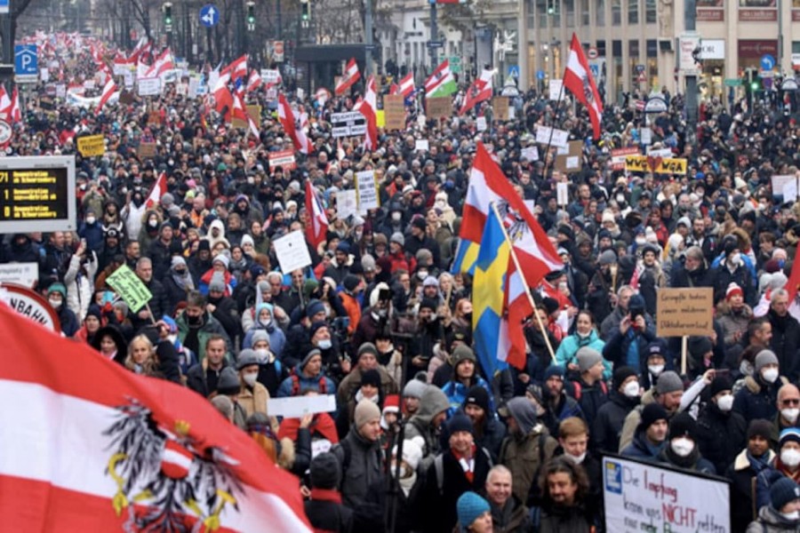 Thousands stage protest in Austria’s Vienna against Covid measures