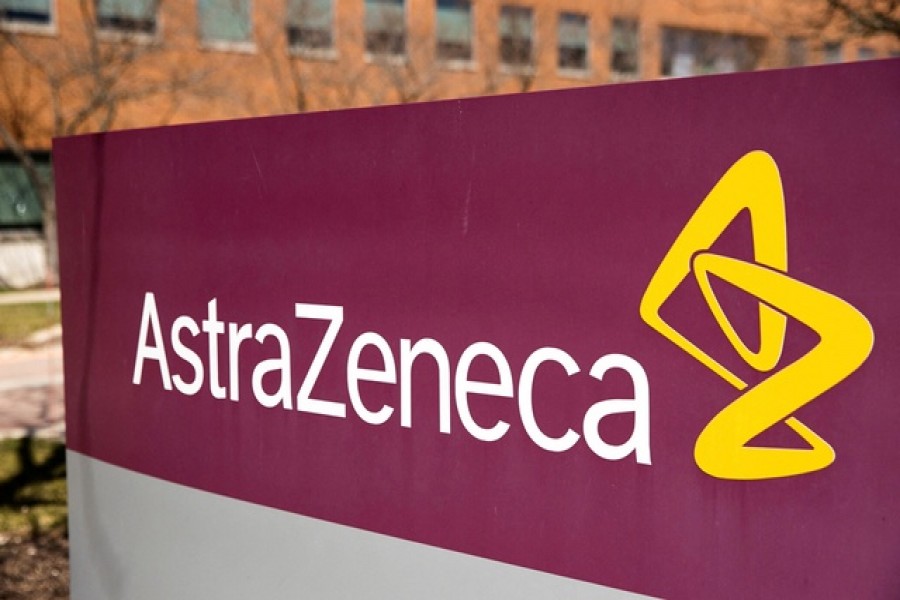 The logo for AstraZeneca is seen outside its North America headquarters in Wilmington, Delaware, US, Mar 22, 2021. REUTERS/Rachel Wisniewski