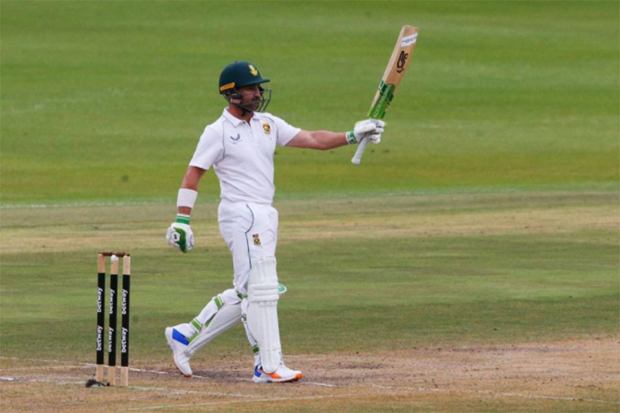 South Africa captain Dean Elgar celebrates reaching his half century. (Reuters)