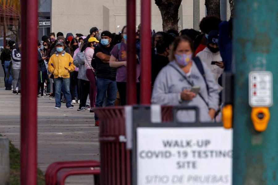 People wait outside a community center as long lines continue for individuals trying to be tested for Covid-19 during the outbreak of the coronavirus disease (Covid-19) in San Diego, California, US on January 10, 2022 — Reuters photo