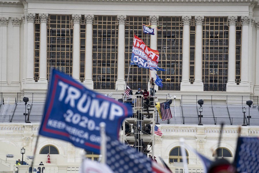 Supporters of the then US President Donald Trump gather near the U.S. Capitol building in Washington, D.C., the United States on January 6, 2021. 	—Xinhua Photo