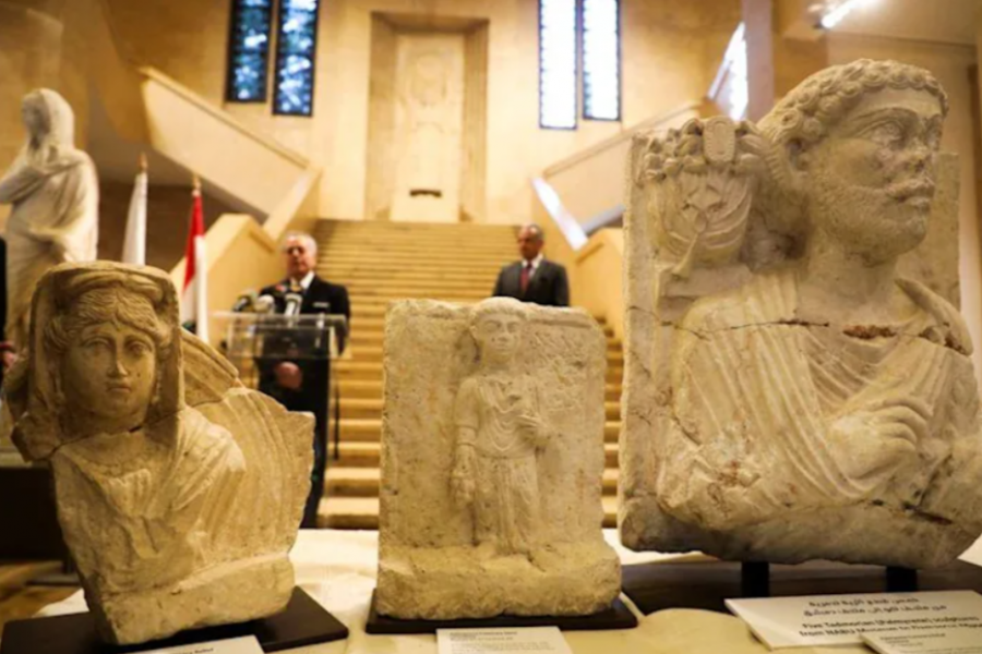 Roman artifacts from the ancient city of Palmyra are pictured during a handover ceremony hosted by Lebanon's National Museum in Beirut - Reuters