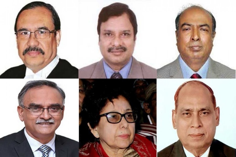 Election Commission search committee members (clockwise from top left): Justice Obaidul Hassan, Justice SM Kuddus Zaman, Bangladesh Public Service Commission Chairman Sohorab Hossain, former Election Commissioner Sohul Hussain, fiction writer Anwara Syed Haq and Comptroller and Auditor General Mohammad Muslim Chowdhury.