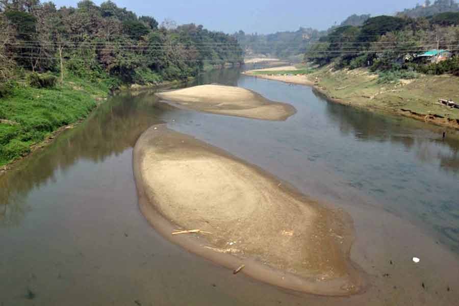 Shoals emerged in the Sangu River hampering navigability. The photo was taken from Kalaghata area of Bandarban district —Focus Bangla file photo