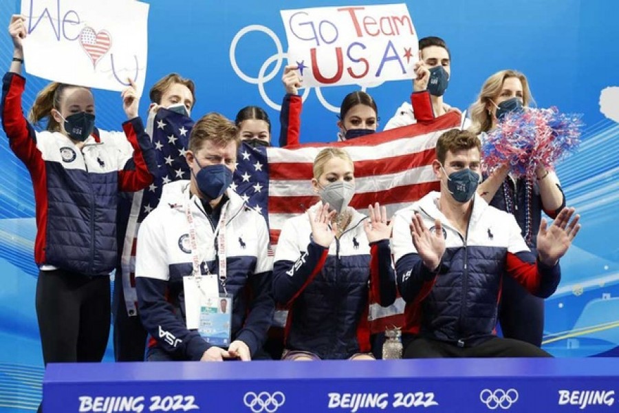 2022 Beijing Olympics - Figure Skating - Team Event - Pair Skating - Free Skating - Capital Indoor Stadium, Beijing, China - Feb 7, 2022. Alexa Knierim of the United States and Brandon Frazier of the United States react after their performance – Reuters/Files