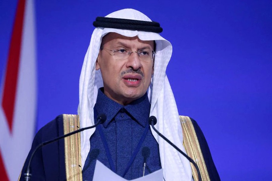 Saudi Energy Minister, Prince Abdulaziz bin Salman al-Saud, speaks during the UN Climate Change Conference (COP26), in Glasgow, Scotland, Britain on November 10, 2021