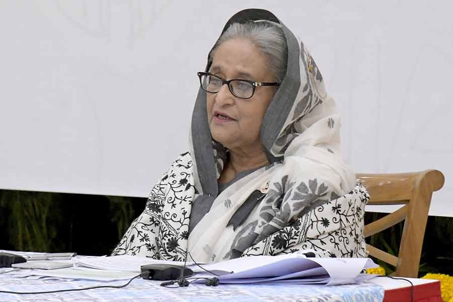 Prime Minister Sheikh Hasina addressing the inaugural ceremony of a four-day programme of the International Mother Language Institute at Shegunbagicha to mark the International Mother Language Day –PID Photo